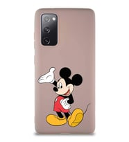Samsung Galaxy S20 FE Soft Premier Kapak Mickey Mouse-C Tasarımlı Silikon Kılıf - Pudra (Şeffaf)