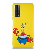 Huawei Y7A Soft Premier Kapak Bay Yengeç Tasarımlı Silikon Kılıf - Sarı (Şeffaf)