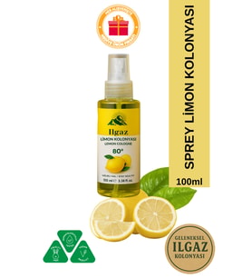 ILGAZ Klasik Limon Kolonyası 100 ml Çanta Boy Sprey 80 Derece Ferahlatıcı ve Hijyenik Kolonya