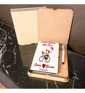 Sevgiliye En Güzel Hediye Ahşap Kutulu Defter Kalem Set 014