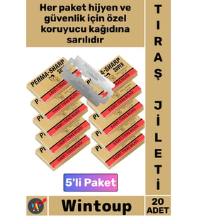 #Traş Profesyonel Keskin Berber Tipi Paslanmaz Çelik Kalite Perma Sharp 5'li Tıraş Jileti 20 Paket