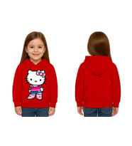 Unisex hello kity  Baskılı Çocuk Swaetshirt  Baskılı Kapüşonlu 3 İplik Şardonlu (Kırmızı)