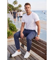 DeepSEA Erkek Slim Fit Likralı Lacivert Kargo Jogger Pantolon – İpli Bel Lastikli Paça 1601569