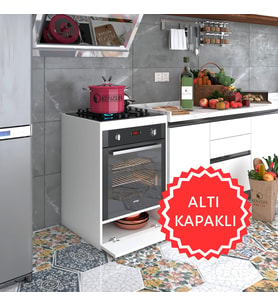 Kenzlife ankastre modülü kabini berilyum byz fırın ocak dolabı kapaklı (Beyaz)
