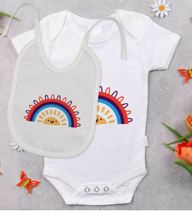 BK Kids Gökkuşağı Tasarımlı Bebek Body Zıbın ve Mama Önlüğü Hediye Seti - Model 1