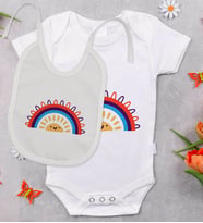 BK Kids Gökkuşağı Tasarımlı Bebek Body Zıbın ve Mama Önlüğü Hediye Seti - Model 1