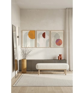 Minimalist Çağdaş Soyut Geometrik 3’lü Ahşap Çerçeveli Tablo Seti