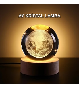 Ay Temalı Kristal Küre Gece Lambası Led Aydınlatmalı Premium Dekor