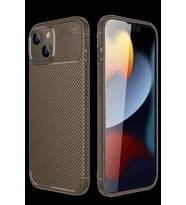 iPhone 14 Kılıf Auto Focus Karbon Kapak - Kahverengi