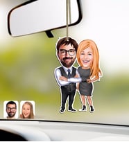 BK Gift Kişiye Özel Sevgililer Karikatürlü Ahşap Araba Dikiz Ayna Süsü-100