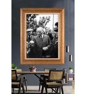 Altın Varaklı Çerçeveli Paspartulu Atatürk Tablo TR1449 (Gold)
