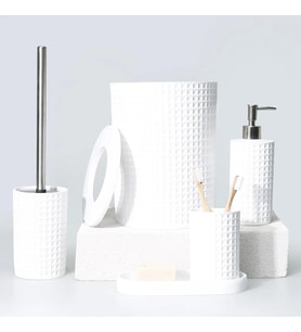 By Selim Neptune Beyaz 5 Parça Polyester Banyo Seti