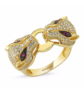 Kaplan Altın Yüzük Çift Başlı 14K Gold  (Çok Renkli)