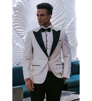 Tüy Desenli Slim Fit Beyaz Erkek Smokin Ceket - Wessi