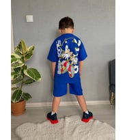 Cg Kids Sonic Erkek Çocuk Tshirt & Şortlu Alt Üst Takım Sırt Detay (Mavi)