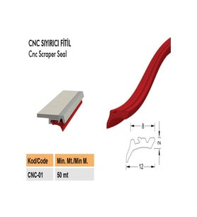 Contacall Cnc Körük Sıyırıcı Lastik Cnc Fitili 5 Metre Uzunluk Kırmızı Renk