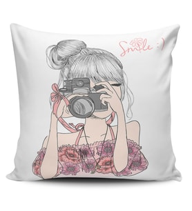 Alkanhomes Fashion Girl Dijital Baskılı Kırlent Kılıfı