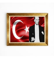 Tablore Atatürk Ve Türk Bayrağı Tasarımlı Çerçeveli Kanvas Salon Ve Ofis Tablosu