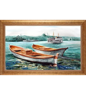 Çerçeveli Paspartulu Manzara Tablo bm1609 (Gold)