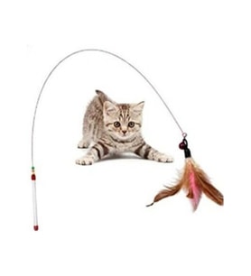 Kedi Oyun Oltası 90 cm Renkli Tüylü Kedi Oyuncağı Çelik Telli Kedi Oyun Tüyleri