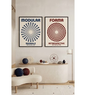 Soyut Minimalizm Geometrik Daireler 2'li Ahşap Çerçeveli Tablo Seti