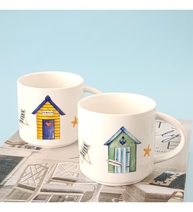 Sahil evleri desen mini mug kupa 2'li takım (Çok Renkli)