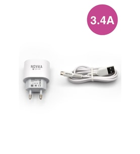 Micro & USB Girişli 3.4 A Şarj Cihazı 1 Metre Kablo + Adaptör Takım Samsung Huawei Modellerle Uyumlu (Beyaz)
