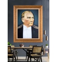 Altın Varaklı Çerçeveli Paspartulu Atatürk Tablo nh148 (Gold)