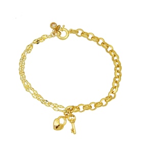 Barika Jewelry Kadın 14 Ayar Altın Kalpli Kilitli Bileklik