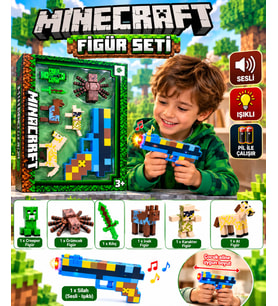 Oyuncak Minecraft Silah Sesli Işıklı 7 Parça Creeper-Örümcek-Kılıç-İnek-At-Karakter Figür Seti