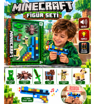Oyuncak Minecraft Silah Sesli Işıklı 7 Parça Creeper-Örümcek-Kılıç-İnek-At-Karakter Figür Seti
