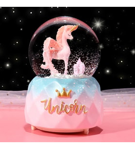 Unicorn Işıklı Müzikli Püskürtmeli Büyük Boy Kar Küresi (Pembe)