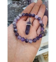 Ametist Doğal Taş Bileklik 8 Mm Aa Kalite ( Kolye Hediyeli ) ( Yaşam Enerjisi )