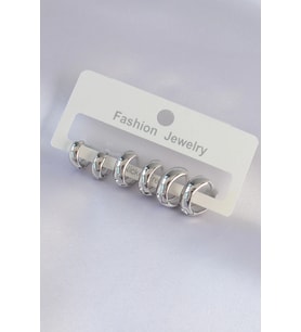 Pirinç Gümüş Renk Oval Bombeli Küpe Seti 5886