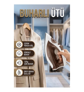 Kahverengi Buharlı Ütü 2200W Seramik Tabanlı 120 g Şok Buhar Self Clean