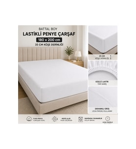 Battal Boy Çarşaf 180x200 Lastikli Penye ve Pamuktan Köşe Derinliği 30 cm Kenarı Ekli Yatağı Komple Sarar Çarşaf