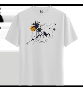 Geometric Tropical - %100 Pamuklu Kadın Beyaz Tişört - Premium Quality