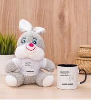 Kişiye Özel Varmış Ki Yemiş Diyelim Esprili Peluş Tavşan ve Siyah Kupa