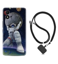 TCL 303 Kılıf Silikon Boyun Askılı İpli Desenli Silikon Astronot ve Dünya 1759