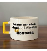 Bekarlık Sultanlıktır Ama Baskılı Sarı Kulplu C Fincan
