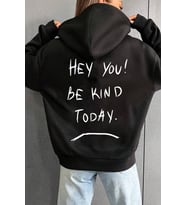 Unisex Oversize Hey you Baskılı Sweatshirt (Siyah)