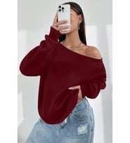 Ghassy Co. Kadın Kayık Yaka %100 Cotton 3 İplik Şardonlu Termal Kışlık Spor Üst Model Sweatshirt (Bordo)