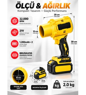 Turbo Hava Üfleme Makinesi 32000 RPM 21V 1200mAh Akülü Kurutucu Güçlü Hava Üfleyici