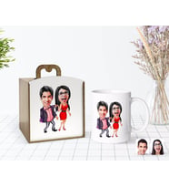 BK Gift Kişiye Özel Ahşap Kutuda Sevgililer Karikatürlü Beyaz Kupa Bardak-4