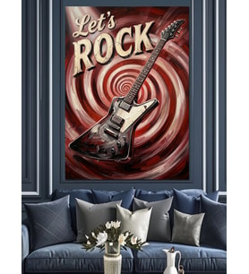 Let'S Rock Yazılı Gitar Ve Girdap Dekoratif Kanvas - Mdf Ahşap Tablo
