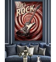 Let'S Rock Yazılı Gitar Ve Girdap Dekoratif Kanvas - Mdf Ahşap Tablo