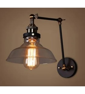 RİOLİGHT RETRO,RUSTİK,VİNTAGE ESKİTME MAFSALLI 1XE27 DUYLU AKROBAT HAREKETLİ CAM BAŞLIK DUVAR APLİK (Siyah)