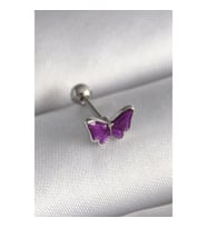316L Çelik Gümüş Renk Mor Kelebek Model Tragus Piercing - TJ-PR1287 TG-V 7580