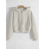 Ghassy Co. Kadın Pamuklu Crop Model Kanguru Cepli Sonbahar ve İlkbahar Kapüşonlu Crop Sweatshirt (Ekru)
