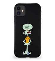 Apple iPhone 11 Soft Premier Kapak Squidward Dokunaç Tasarımlı Silikon Kılıf - Siyah (Şeffaf)